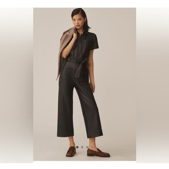 Maeve Pants - Anthro's Maeve Black Faux Leather Jumpsuit